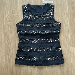 J.Crew Fringey Top in Tweed & Lace – Black Nude – Size XS – NWT – Style G0356